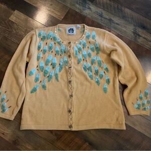 Storybook Knits Vintage Feather Cardigan Sweater L